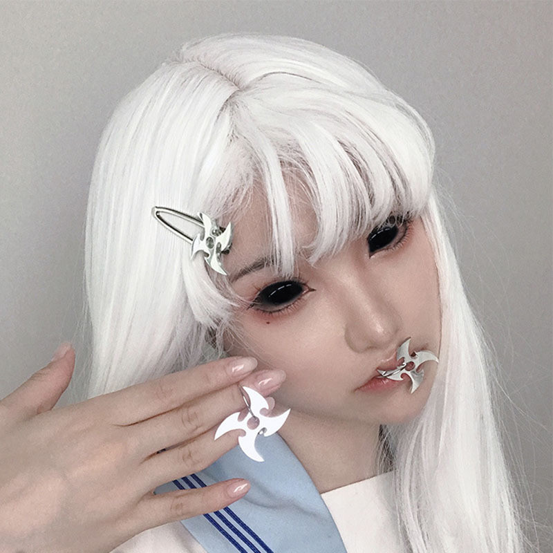 Japanese Tide Brand Punk Ninja Shuriken Boomerang Personality Girl Hip-Hop Windmill Hairb Nightclub Net Red Headwear 2022 New
