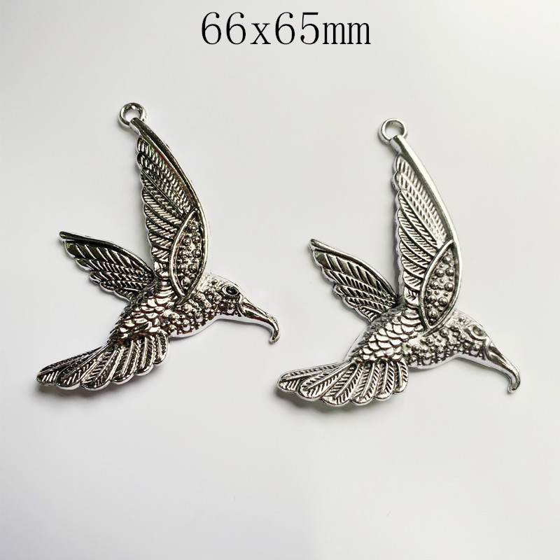 2db 66x65mm Charm Vintage ezüst színű nagy kolibri medálok ékszerek készítés barkácsolás karkötő nyaklánc kézzel készített kézműves kiegészítő