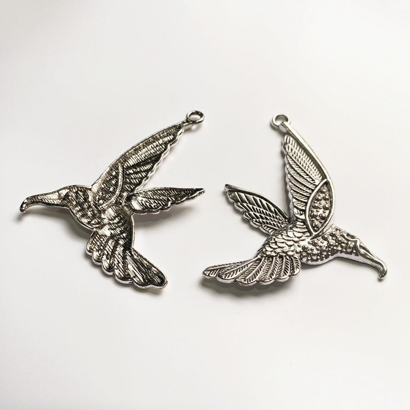 2db 66x65mm Charm Vintage ezüst színű nagy kolibri medálok ékszerek készítés barkácsolás karkötő nyaklánc kézzel készített kézműves kiegészítő