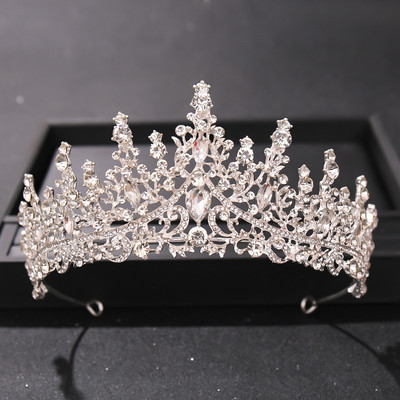 Barokk luxus kristály esküvői korona ezüst színű strasszkő menyasszony tiara korona fejdísz haj kiegészítők női menyasszonyi fejdísz