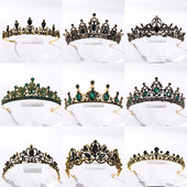 Vintage baroc de culoare neagră Queen Diadem Coroană Diadem Cristal Strass Bijuterii pentru păr de mireasă Cască Accesorii pentru păr de nuntă