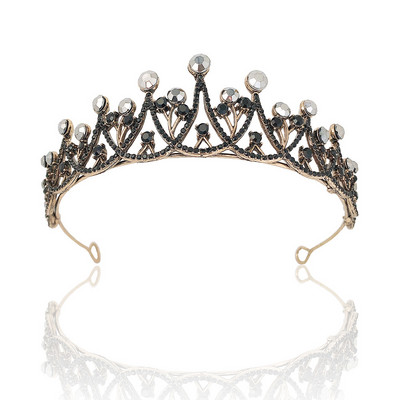 Vintage baroc de culoare neagră Queen Diadem Coroană Diadem Cristal Strass Bijuterii pentru păr de mireasă Cască Accesorii pentru păr de nuntă