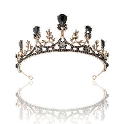 Vintage baroc de culoare neagră Queen Diadem Coroană Diadem Cristal Strass Bijuterii pentru păr de mireasă Cască Accesorii pentru păr de nuntă