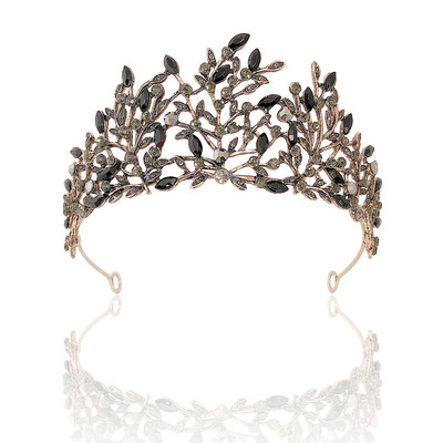 Vintage baroc de culoare neagră Queen Diadem Coroană Diadem Cristal Strass Bijuterii pentru păr de mireasă Cască Accesorii pentru păr de nuntă