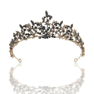 Vintage baroc de culoare neagră Queen Diadem Coroană Diadem Cristal Strass Bijuterii pentru păr de mireasă Cască Accesorii pentru păr de nuntă