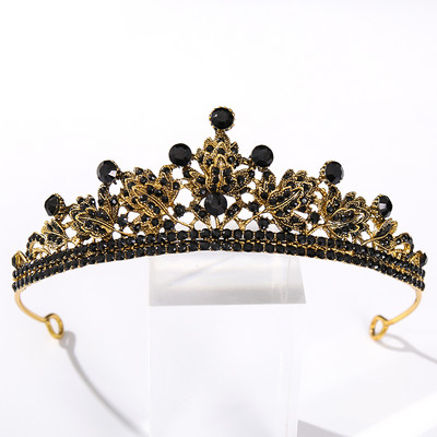 Vintage baroc de culoare neagră Queen Diadem Coroană Diadem Cristal Strass Bijuterii pentru păr de mireasă Cască Accesorii pentru păr de nuntă
