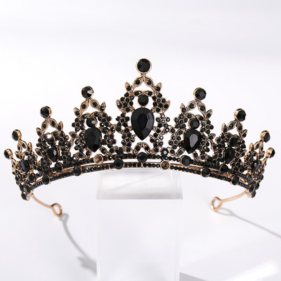 Vintage baroc de culoare neagră Queen Diadem Coroană Diadem Cristal Strass Bijuterii pentru păr de mireasă Cască Accesorii pentru păr de nuntă