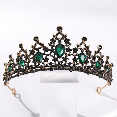 Vintage baroc de culoare neagră Queen Diadem Coroană Diadem Cristal Strass Bijuterii pentru păr de mireasă Cască Accesorii pentru păr de nuntă