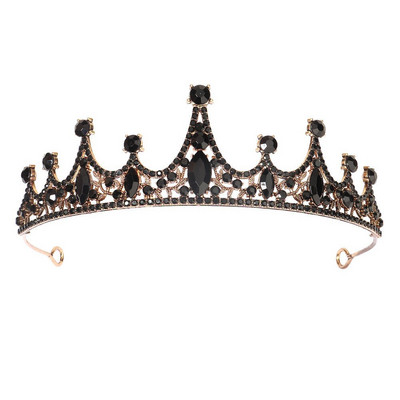 Vintage baroc de culoare neagră Queen Diadem Coroană Diadem Cristal Strass Bijuterii pentru păr de mireasă Cască Accesorii pentru păr de nuntă