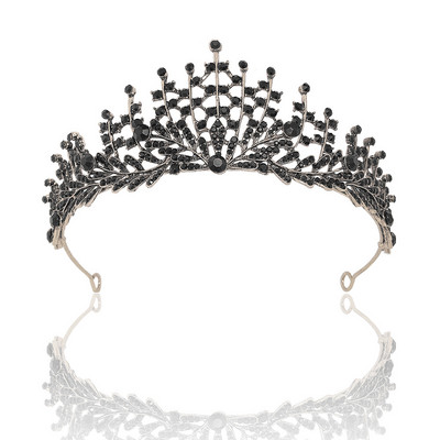 Vintage baroc de culoare neagră Queen Diadem Coroană Diadem Cristal Strass Bijuterii pentru păr de mireasă Cască Accesorii pentru păr de nuntă