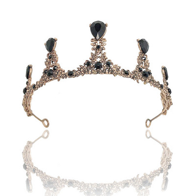 Vintage baroc de culoare neagră Queen Diadem Coroană Diadem Cristal Strass Bijuterii pentru păr de mireasă Cască Accesorii pentru păr de nuntă