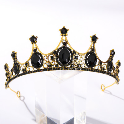 Vintage baroc de culoare neagră Queen Diadem Coroană Diadem Cristal Strass Bijuterii pentru păr de mireasă Cască Accesorii pentru păr de nuntă