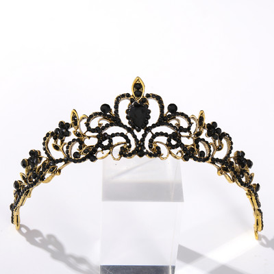 Vintage baroc de culoare neagră Queen Diadem Coroană Diadem Cristal Strass Bijuterii pentru păr de mireasă Cască Accesorii pentru păr de nuntă