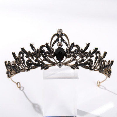 Vintage baroc de culoare neagră Queen Diadem Coroană Diadem Cristal Strass Bijuterii pentru păr de mireasă Cască Accesorii pentru păr de nuntă