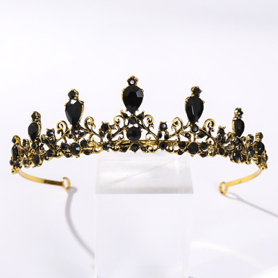 Vintage baroc de culoare neagră Queen Diadem Coroană Diadem Cristal Strass Bijuterii pentru păr de mireasă Cască Accesorii pentru păr de nuntă