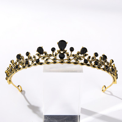 Vintage baroc de culoare neagră Queen Diadem Coroană Diadem Cristal Strass Bijuterii pentru păr de mireasă Cască Accesorii pentru păr de nuntă