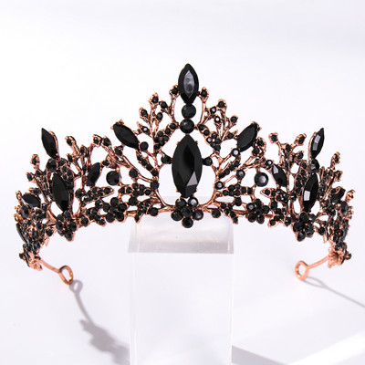 Vintage baroc de culoare neagră Queen Diadem Coroană Diadem Cristal Strass Bijuterii pentru păr de mireasă Cască Accesorii pentru păr de nuntă