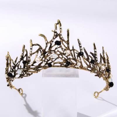 Vintage baroc de culoare neagră Queen Diadem Coroană Diadem Cristal Strass Bijuterii pentru păr de mireasă Cască Accesorii pentru păr de nuntă