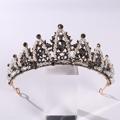 Vintage baroc de culoare neagră Queen Diadem Coroană Diadem Cristal Strass Bijuterii pentru păr de mireasă Cască Accesorii pentru păr de nuntă