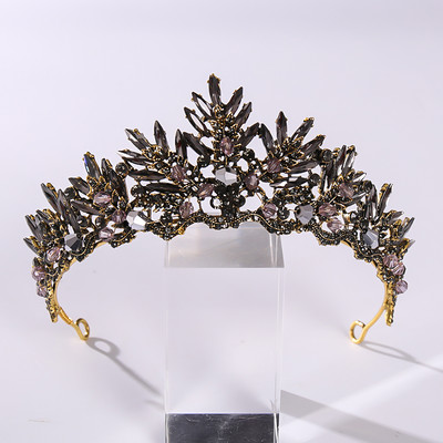 Vintage baroc de culoare neagră Queen Diadem Coroană Diadem Cristal Strass Bijuterii pentru păr de mireasă Cască Accesorii pentru păr de nuntă