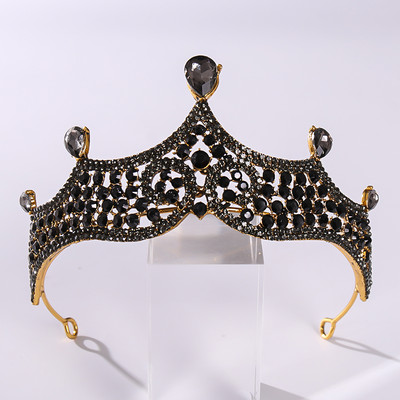 Vintage baroc de culoare neagră Queen Diadem Coroană Diadem Cristal Strass Bijuterii pentru păr de mireasă Cască Accesorii pentru păr de nuntă