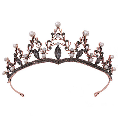 Vintage baroc de culoare neagră Queen Diadem Coroană Diadem Cristal Strass Bijuterii pentru păr de mireasă Cască Accesorii pentru păr de nuntă