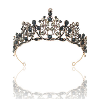 Vintage baroc de culoare neagră Queen Diadem Coroană Diadem Cristal Strass Bijuterii pentru păr de mireasă Cască Accesorii pentru păr de nuntă