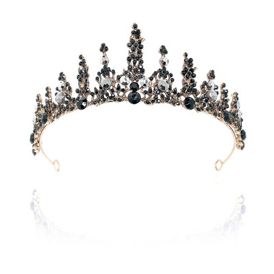 Vintage baroc de culoare neagră Queen Diadem Coroană Diadem Cristal Strass Bijuterii pentru păr de mireasă Cască Accesorii pentru păr de nuntă