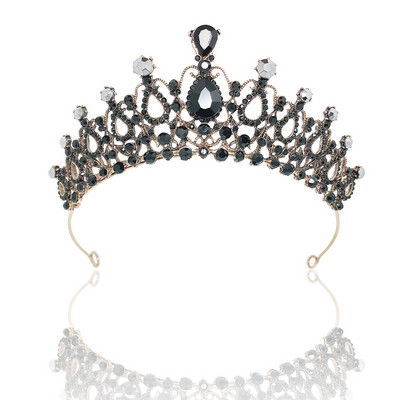 Vintage baroc de culoare neagră Queen Diadem Coroană Diadem Cristal Strass Bijuterii pentru păr de mireasă Cască Accesorii pentru păr de nuntă