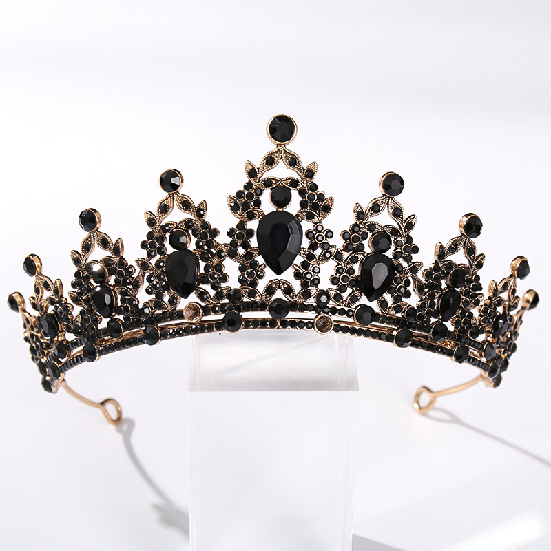 Vintage baroc de culoare neagră Queen Diadem Coroană Diadem Cristal Strass Bijuterii pentru păr de mireasă Cască Accesorii pentru păr de nuntă