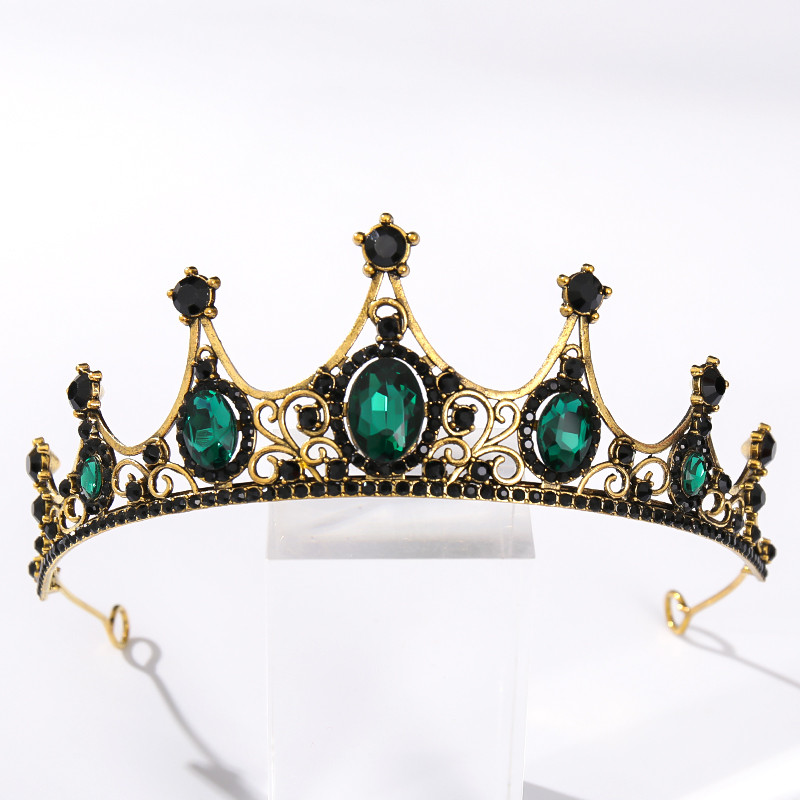 Vintage baroc de culoare neagră Queen Diadem Coroană Diadem Cristal Strass Bijuterii pentru păr de mireasă Cască Accesorii pentru păr de nuntă