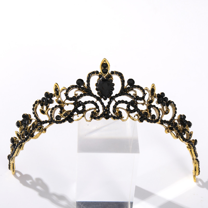Vintage baroc de culoare neagră Queen Diadem Coroană Diadem Cristal Strass Bijuterii pentru păr de mireasă Cască Accesorii pentru păr de nuntă