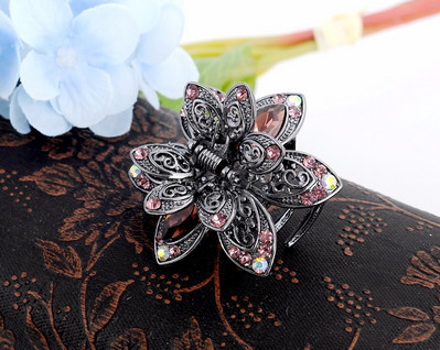 Vintage Flower Crystal Hair Claws Clip Rhinestone φουρκέτα Κοσμήματα γούρι για τα μαλλιά Αξεσουάρ μαλλιών για γυναίκες