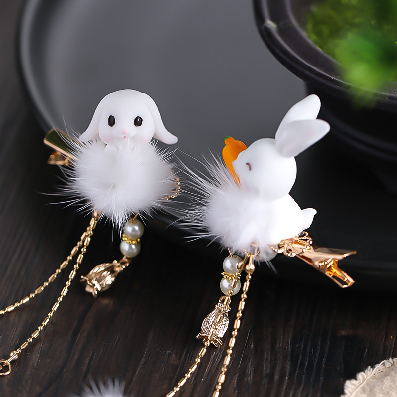 2 buc cleme de păr pentru iepuri tăiate morcov pentru fetițe femei cu ciucuri bile de păr perle agrafe de păr accesorii de păr la modă minunate