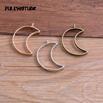 6Pcs 25*38mm 7 цветни аксесоари за бижута от сплав Moon Charm Кухо лепило Празна тава за висулка Безел