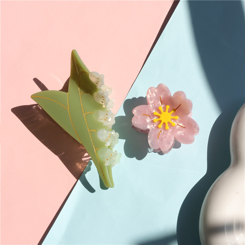 HANGZHI, retro, roz, Sakura, flori de cireș, acetat, agrafă de păr, gheare de păr de rechin, pentru femei, fete, pentru călătorie.