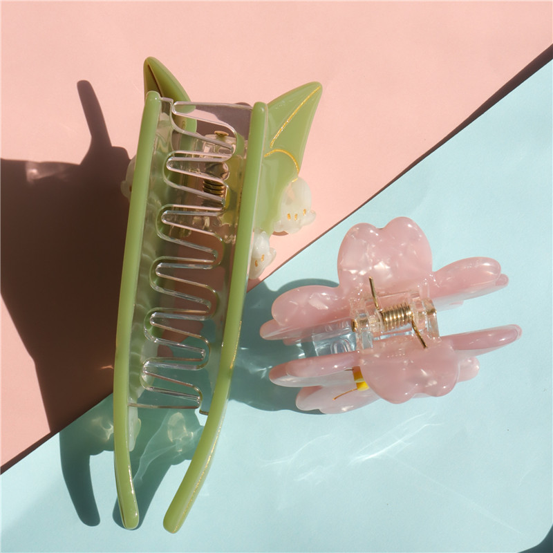 HANGZHI, retro, roz, Sakura, flori de cireș, acetat, agrafă de păr, gheare de păr de rechin, pentru femei, fete, pentru călătorie.