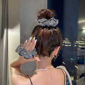 Divat strasszos Női Silk Scrunchie elasztikus kézzel készített haj fekete szalag lófarok tartó fejpánt haj kiegészítők
