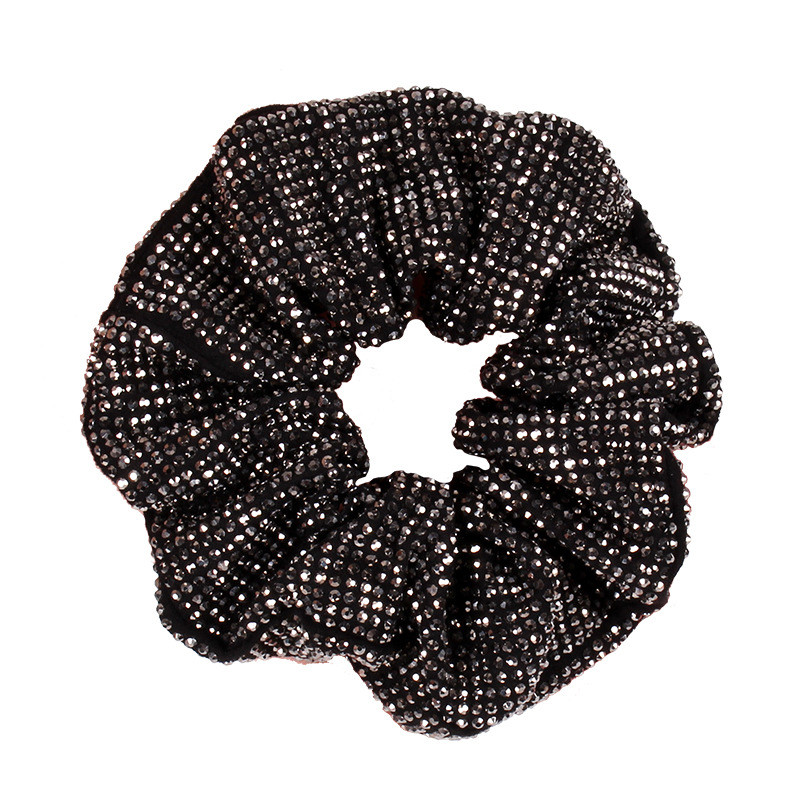 Divat strasszos Női Silk Scrunchie elasztikus kézzel készített haj fekete szalag lófarok tartó fejpánt haj kiegészítők