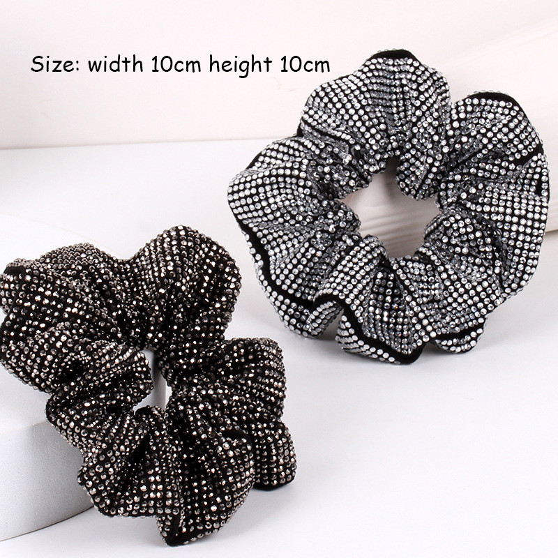 Divat strasszos Női Silk Scrunchie elasztikus kézzel készített haj fekete szalag lófarok tartó fejpánt haj kiegészítők
