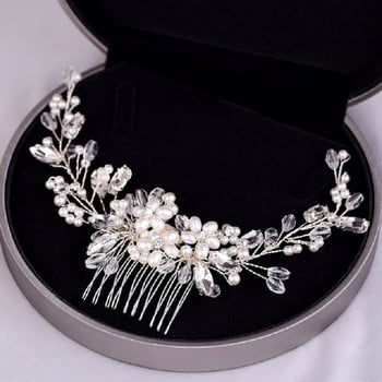 Ασημί Χρώμα Flower Hair Comb Κοσμήματα για κορίτσια Χειροποίητο κράμα μαργαριτάρι φουρκέτα χτένα μαλλιών Νυφικές τιάρες Αξεσουάρ για τα μαλλιά γάμου Κοσμήματα