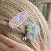 Y2k Aesthetics Värviline Rhinestone Love Heart Palus juuksenõel naistele Armas armas juukseklamber Jaapani Harajuku juukseaksessuaarid