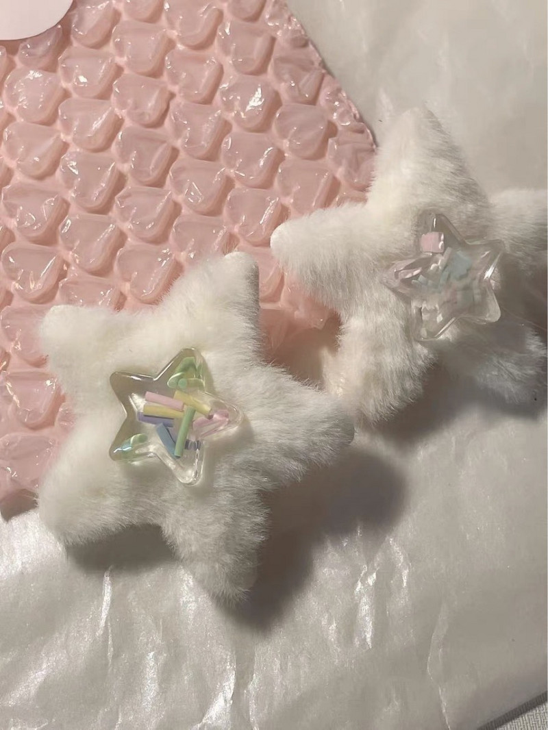 Jaapani Harajuku Plush Star Pentagrami juuksenõel naistele Sweet Cute Y2k Girly Juukseklamber Esteetiline Mood Juukseaksessuaarid Kingitus