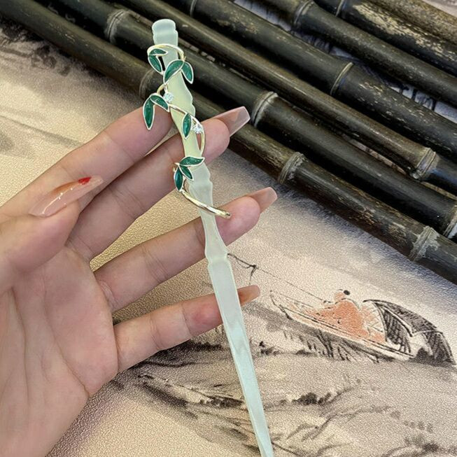 Hiina läbipaistvast bambusest sõlme imitatsioonist nefriit-juuksepulk naistele elegantne temperament võluv juuksenõel Vintage antiiksed juukseaksessuaarid