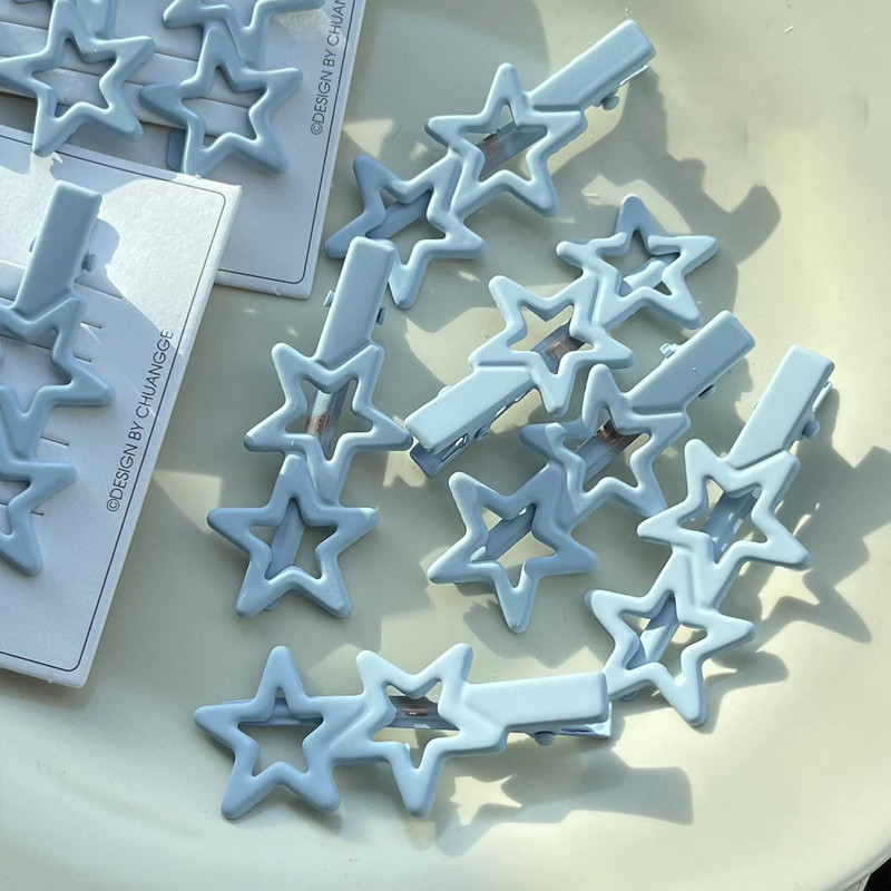 Harajuku plava šuplja zvijezda pentagram ukosnica slatka slatka Y2k estetska kopča za žene korejski modni dodaci za kosu poklon