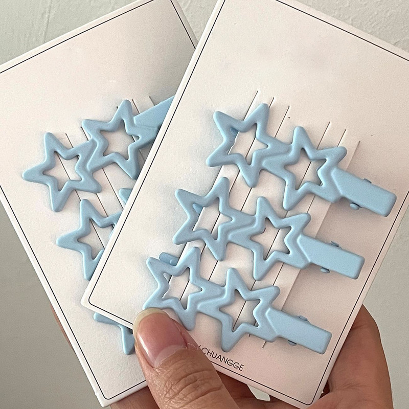 Harajuku plava šuplja zvijezda pentagram ukosnica slatka slatka Y2k estetska kopča za žene korejski modni dodaci za kosu poklon