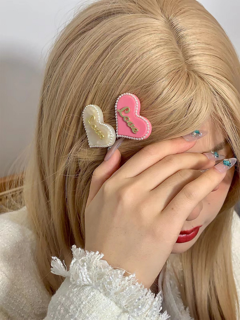 Mramorová textúra srdce z kamienkov s písmenom vlásenka pre ženy sladká romantická estetická sponka do vlasov japonská móda vlasové doplnky