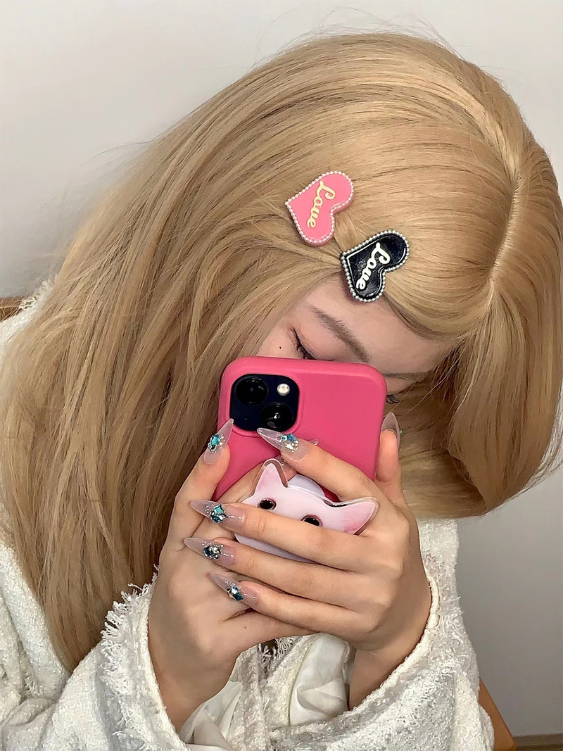 Mramorová textúra srdce z kamienkov s písmenom vlásenka pre ženy sladká romantická estetická sponka do vlasov japonská móda vlasové doplnky