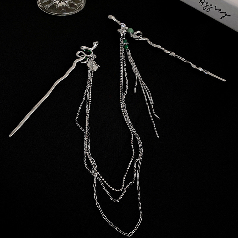 Hadí tvar vlasové tyčinky punkové dvojité vlásenky pre ženy striebornej farby strapcové drdoly paličky odnímateľné dievčenské korálkové vlasové šperky