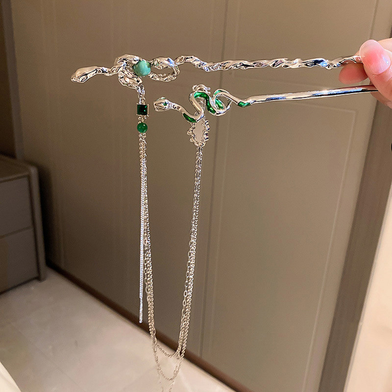 Hadí tvar vlasové tyčinky punkové dvojité vlásenky pre ženy striebornej farby strapcové drdoly paličky odnímateľné dievčenské korálkové vlasové šperky